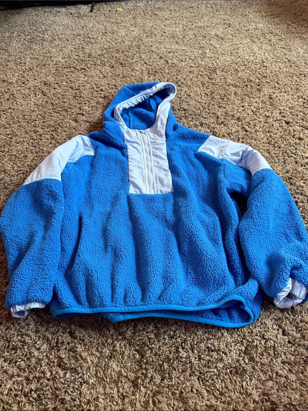 Source Unknown Blue Sherpa Pullover Hoodie with White Trim